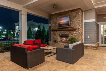 Poolside lounge with fireplace
